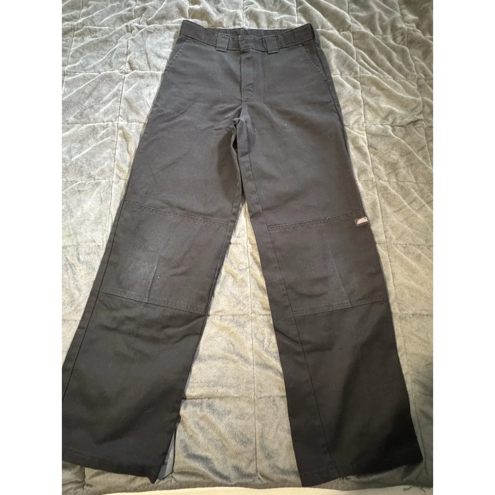 Boys Dickies Pants Size 14 Reg 2 Pair Black Uniform Adjustable Waist Knee Wear